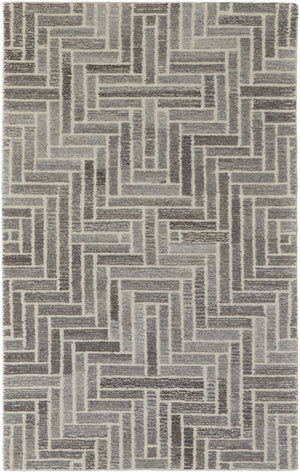 HomeRoots 5' Hand-Tufted Wool Area Rug with Modern Tan and Gray Geometric Design for Cozy Contemporary Spaces 9' X 12' 512015