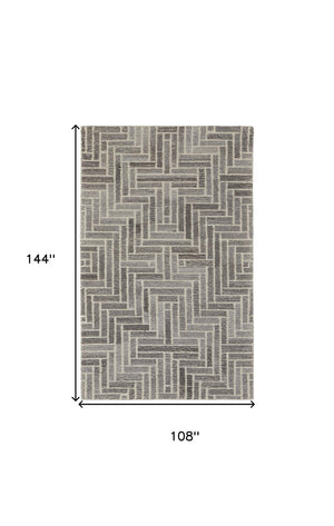 HomeRoots 5' Hand-Tufted Wool Area Rug with Modern Tan and Gray Geometric Design for Cozy Contemporary Spaces 9' X 12' 512015