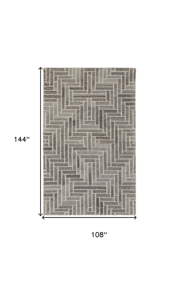 HomeRoots 5' Hand-Tufted Wool Area Rug with Modern Tan and Gray Geometric Design for Cozy Contemporary Spaces 9' X 12' 512015