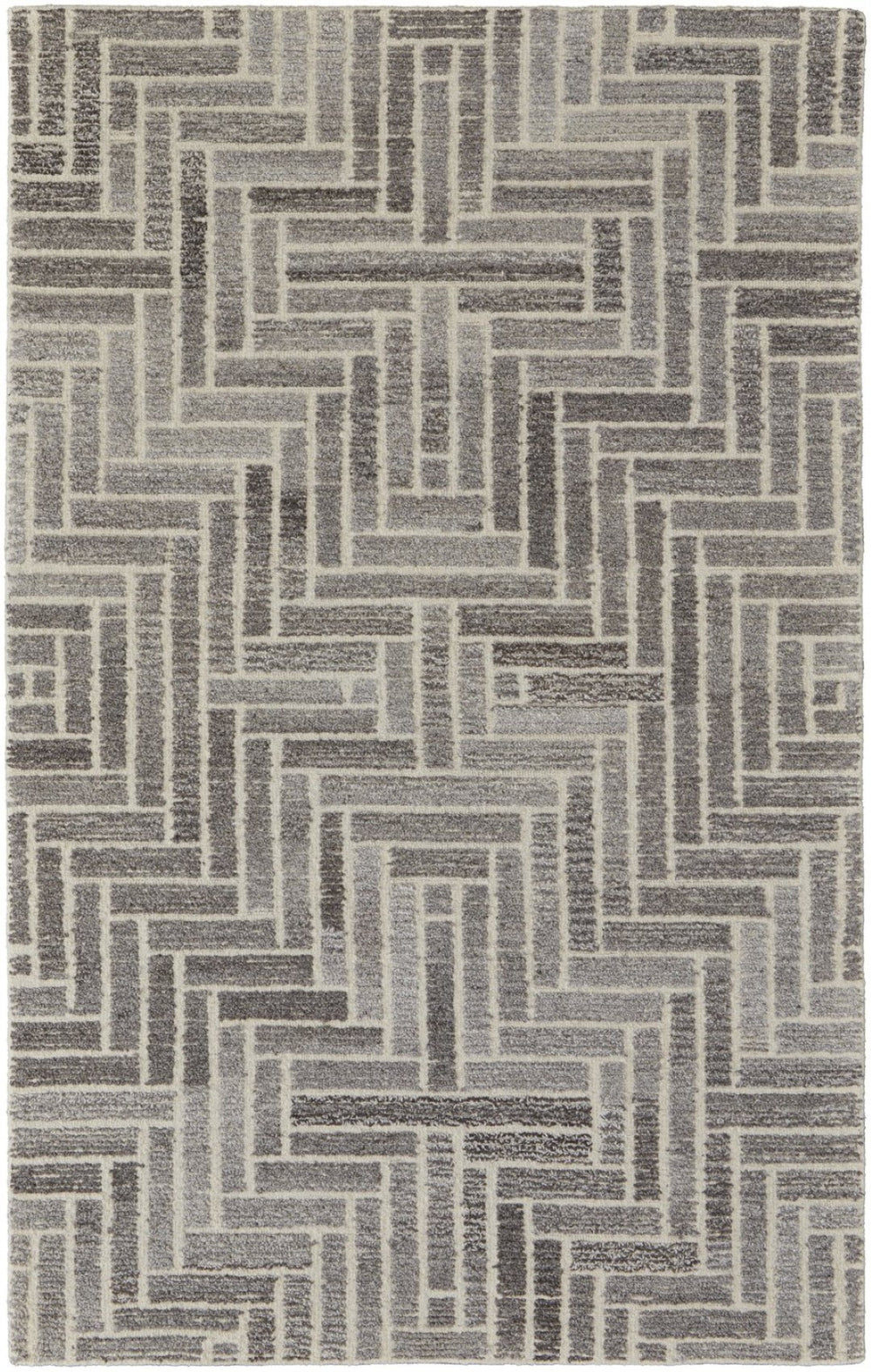 HomeRoots 5' Hand-Tufted Wool Area Rug with Modern Tan and Gray Geometric Design for Cozy Contemporary Spaces 10' X 14' 512016