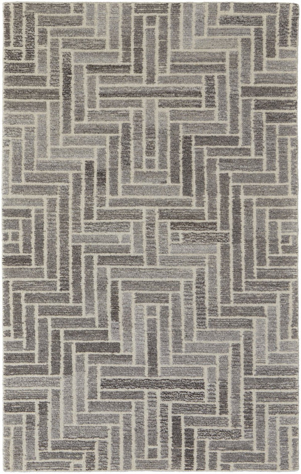HomeRoots 5' Hand-Tufted Wool Area Rug with Modern Tan and Gray Geometric Design for Cozy Contemporary Spaces 10' X 14' 512016