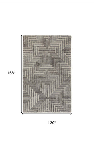 HomeRoots 5' Hand-Tufted Wool Area Rug with Modern Tan and Gray Geometric Design for Cozy Contemporary Spaces 10' X 14' 512016