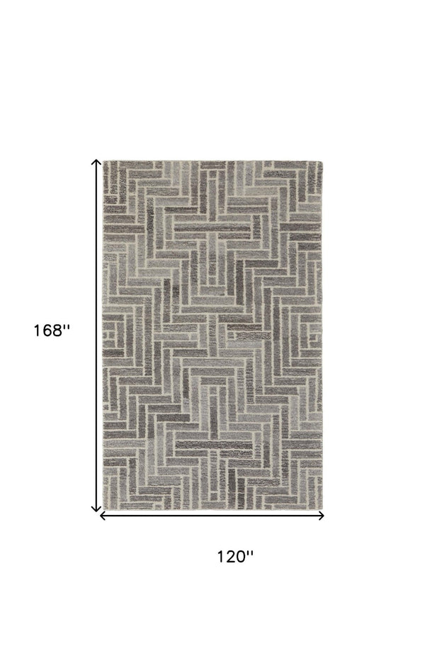 HomeRoots 5' Hand-Tufted Wool Area Rug with Modern Tan and Gray Geometric Design for Cozy Contemporary Spaces 10' X 14' 512016