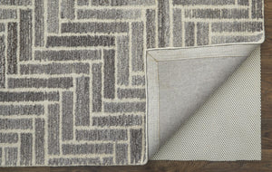 HomeRoots 5' Hand-Tufted Wool Area Rug with Modern Tan and Gray Geometric Design for Cozy Contemporary Spaces 10' X 14' 512016