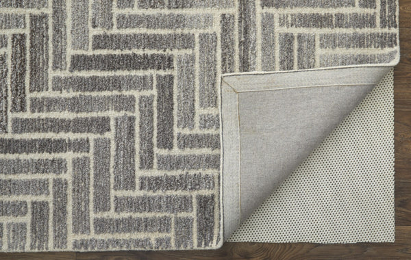HomeRoots 5' Hand-Tufted Wool Area Rug with Modern Tan and Gray Geometric Design for Cozy Contemporary Spaces 10' X 14' 512016