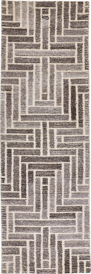 HomeRoots 5' Hand-Tufted Wool Area Rug with Modern Tan and Gray Geometric Design for Cozy Contemporary Spaces 8' Runner 512017