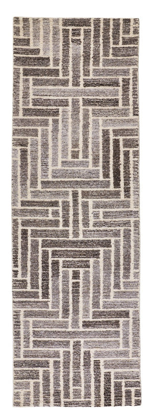 HomeRoots 5' Hand-Tufted Wool Area Rug with Modern Tan and Gray Geometric Design for Cozy Contemporary Spaces 8' Runner 512017