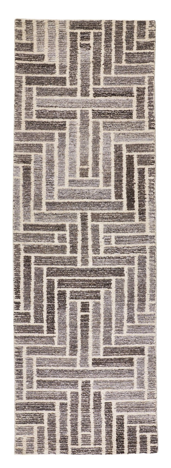 HomeRoots 5' Hand-Tufted Wool Area Rug with Modern Tan and Gray Geometric Design for Cozy Contemporary Spaces 8' Runner 512017