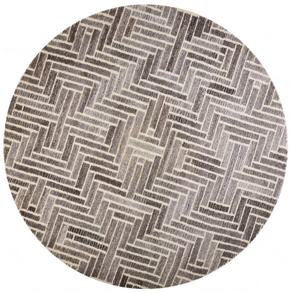 HomeRoots 5' Hand-Tufted Wool Area Rug with Modern Tan and Gray Geometric Design for Cozy Contemporary Spaces 8' Round 512018