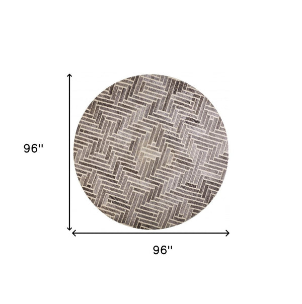 HomeRoots 5' Hand-Tufted Wool Area Rug with Modern Tan and Gray Geometric Design for Cozy Contemporary Spaces 8' Round 512018