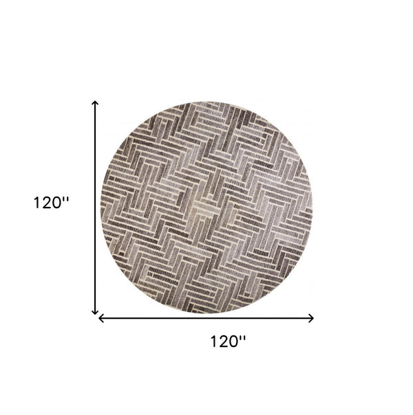 HomeRoots 5' Hand-Tufted Wool Area Rug with Modern Tan and Gray Geometric Design for Cozy Contemporary Spaces 10' Round 512019