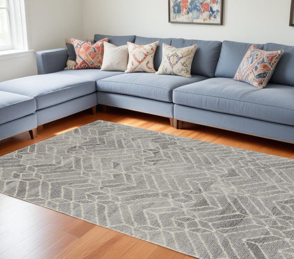 HomeRoots 9' Gray and Ivory Wool Geometric Hand-Tufted Area Rug for Elegant Living Spaces and Cozy Comfort 9' X 12' 512024