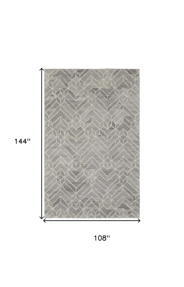 HomeRoots 9' Gray and Ivory Wool Geometric Hand-Tufted Area Rug for Elegant Living Spaces and Cozy Comfort 9' X 12' 512024