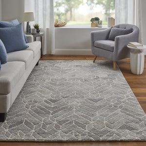 HomeRoots 9' Gray and Ivory Wool Geometric Hand-Tufted Area Rug for Elegant Living Spaces and Cozy Comfort 9' X 12' 512024