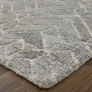 HomeRoots 9' Gray and Ivory Wool Geometric Hand-Tufted Area Rug for Elegant Living Spaces and Cozy Comfort 9' X 12' 512024
