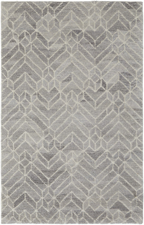 HomeRoots 9' Gray and Ivory Wool Geometric Hand-Tufted Area Rug for Elegant Living Spaces and Cozy Comfort 10' X 14' 512025