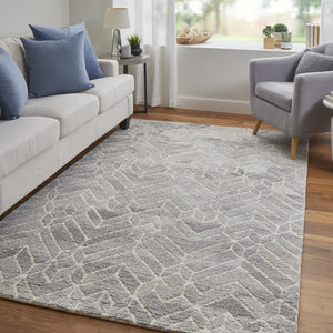 HomeRoots 9' Gray and Ivory Wool Geometric Hand-Tufted Area Rug for Elegant Living Spaces and Cozy Comfort 10' X 14' 512025