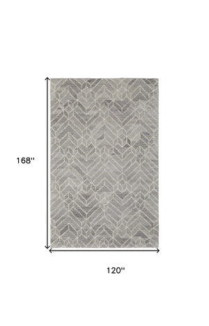 HomeRoots 9' Gray and Ivory Wool Geometric Hand-Tufted Area Rug for Elegant Living Spaces and Cozy Comfort 10' X 14' 512025