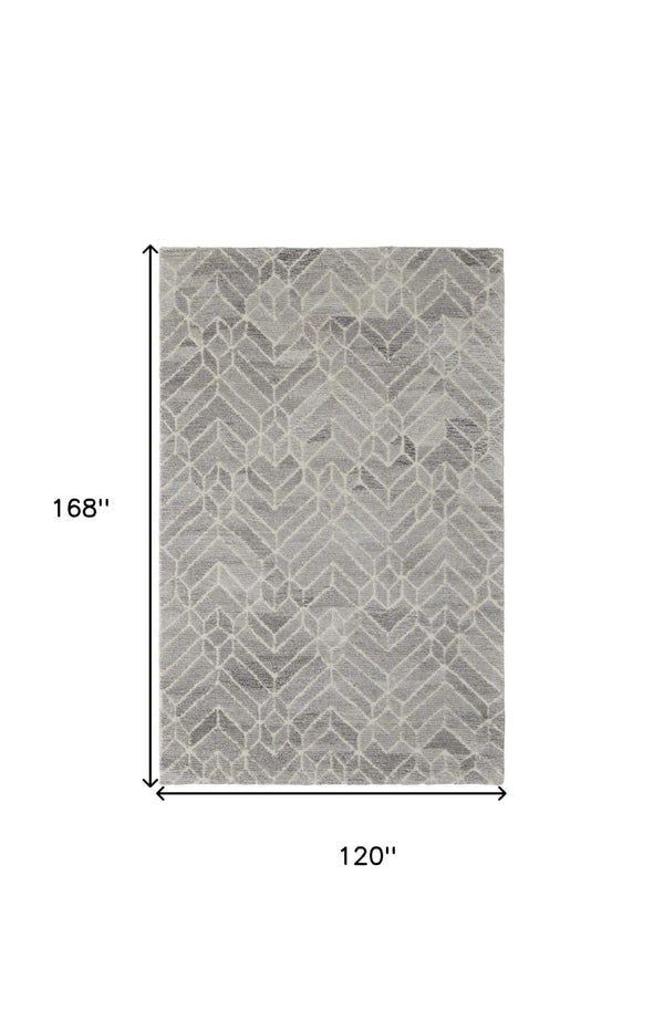 HomeRoots 9' Gray and Ivory Wool Geometric Hand-Tufted Area Rug for Elegant Living Spaces and Cozy Comfort 10' X 14' 512025