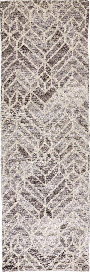 HomeRoots 9' Gray and Ivory Wool Geometric Hand-Tufted Area Rug for Elegant Living Spaces and Cozy Comfort 8' Runner 512026
