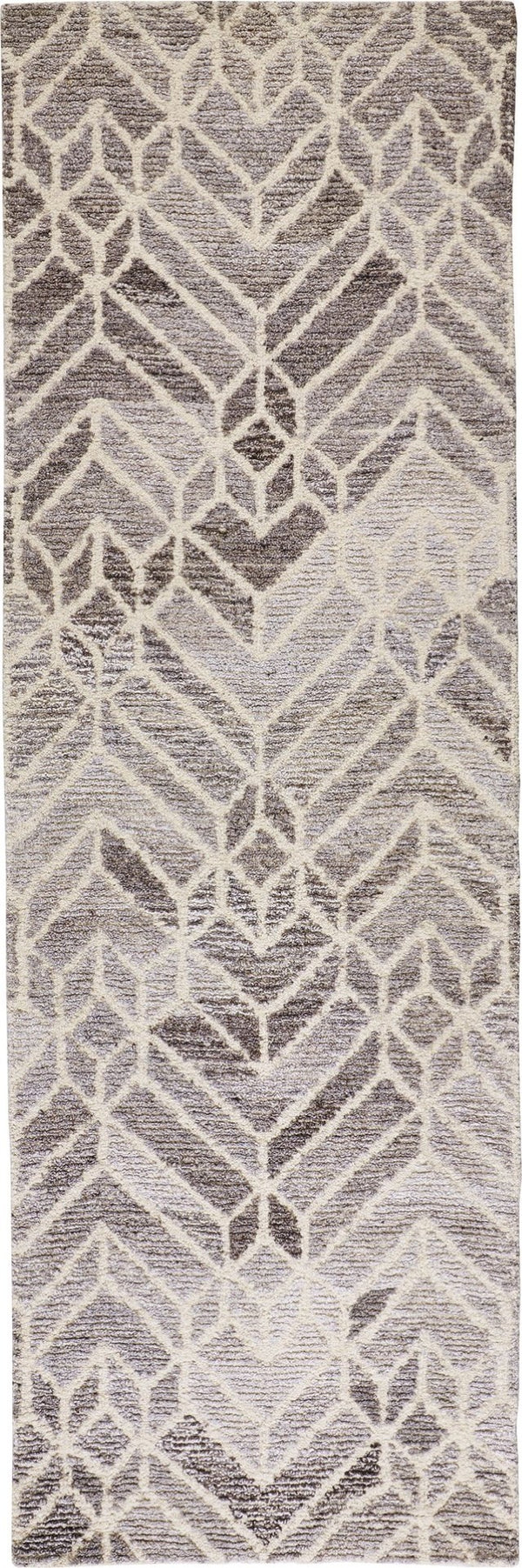 HomeRoots 9' Gray and Ivory Wool Geometric Hand-Tufted Area Rug for Elegant Living Spaces and Cozy Comfort 8' Runner 512026