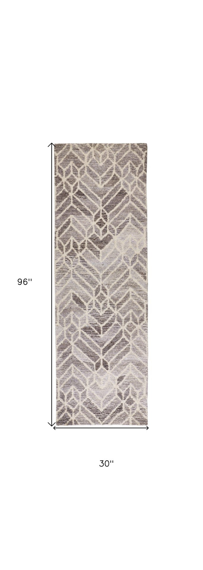 HomeRoots 9' Gray and Ivory Wool Geometric Hand-Tufted Area Rug for Elegant Living Spaces and Cozy Comfort 8' Runner 512026