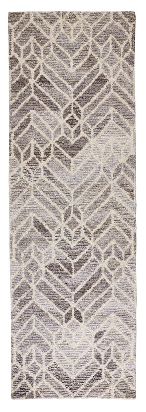 HomeRoots 9' Gray and Ivory Wool Geometric Hand-Tufted Area Rug for Elegant Living Spaces and Cozy Comfort 8' Runner 512026