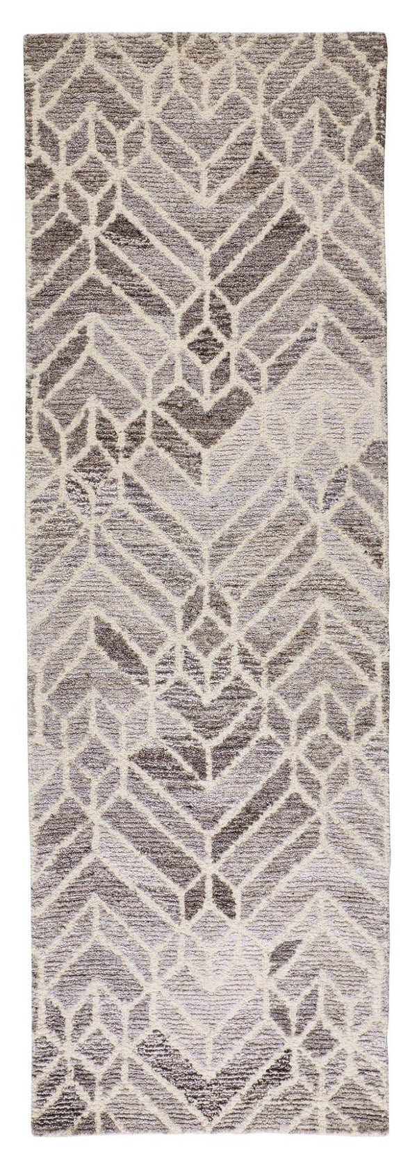 HomeRoots 9' Gray and Ivory Wool Geometric Hand-Tufted Area Rug for Elegant Living Spaces and Cozy Comfort 8' Runner 512026