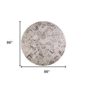 HomeRoots 9' Gray and Ivory Wool Geometric Hand-Tufted Area Rug for Elegant Living Spaces and Cozy Comfort 8' Round 512027