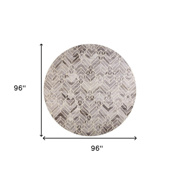 HomeRoots 9' Gray and Ivory Wool Geometric Hand-Tufted Area Rug for Elegant Living Spaces and Cozy Comfort 8' Round 512027