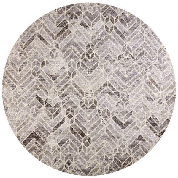 HomeRoots 9' Gray and Ivory Wool Geometric Hand-Tufted Area Rug for Elegant Living Spaces and Cozy Comfort 10' Round 512028