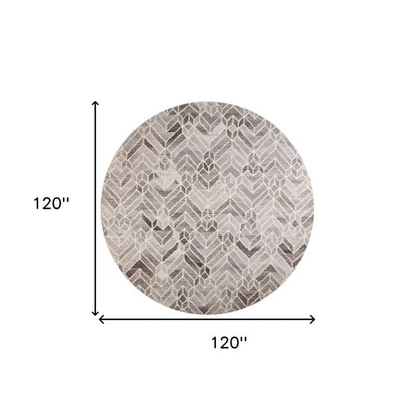 HomeRoots 9' Gray and Ivory Wool Geometric Hand-Tufted Area Rug for Elegant Living Spaces and Cozy Comfort 10' Round 512028
