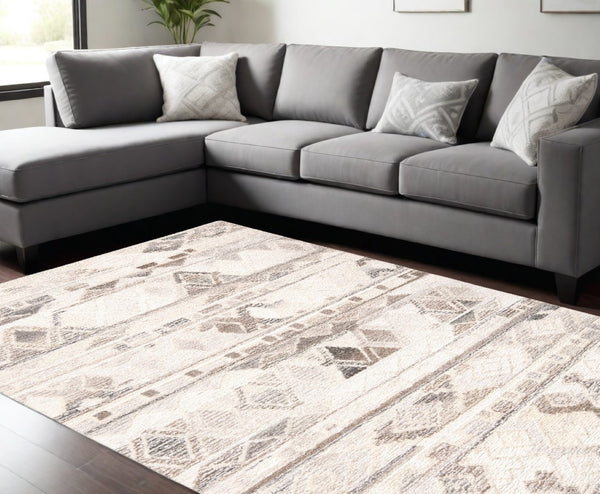 HomeRoots 5' Wool Geometric Area Rug in Beige, Ivory & Gray – Soft, Hand-Tufted Comfort for Any Room 8' X 10' 512032