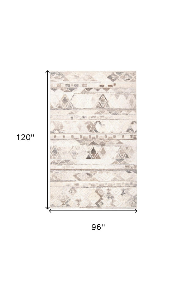 HomeRoots 5' Wool Geometric Area Rug in Beige, Ivory & Gray – Soft, Hand-Tufted Comfort for Any Room 8' X 10' 512032