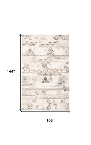 HomeRoots 5' Wool Geometric Area Rug in Beige, Ivory & Gray – Soft, Hand-Tufted Comfort for Any Room 9' X 12' 512033
