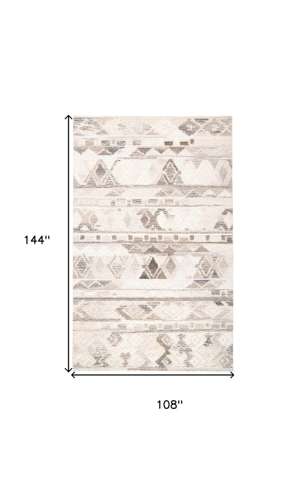 HomeRoots 5' Wool Geometric Area Rug in Beige, Ivory & Gray – Soft, Hand-Tufted Comfort for Any Room 9' X 12' 512033