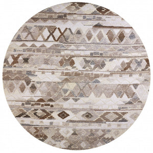 HomeRoots 5' Wool Geometric Area Rug in Beige, Ivory & Gray – Soft, Hand-Tufted Comfort for Any Room 8' Round Round 512036