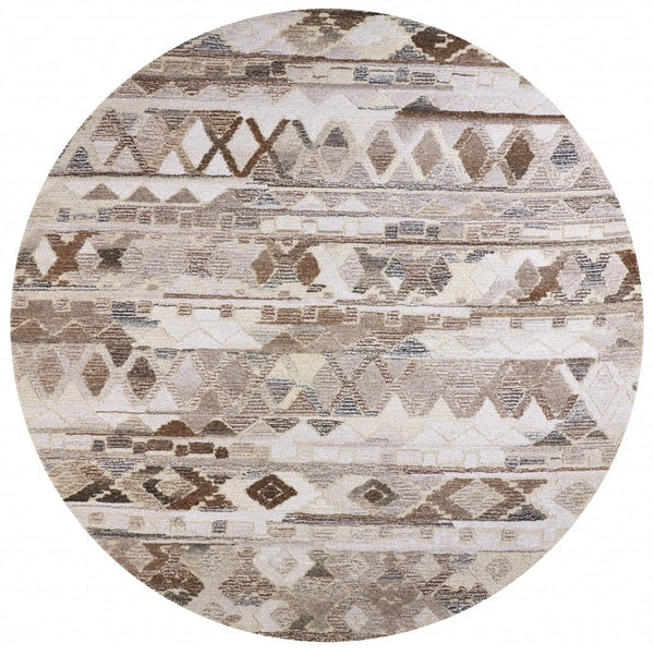 HomeRoots 5' Wool Geometric Area Rug in Beige, Ivory & Gray – Soft, Hand-Tufted Comfort for Any Room 8' Round Round 512036