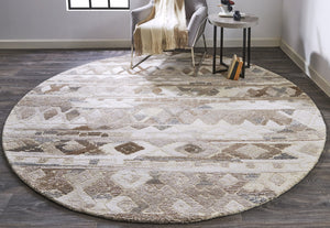 HomeRoots 5' Wool Geometric Area Rug in Beige, Ivory & Gray – Soft, Hand-Tufted Comfort for Any Room 8' Round Round 512036