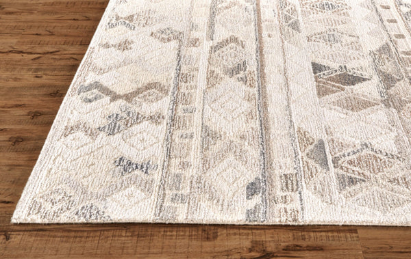 HomeRoots 5' Wool Geometric Area Rug in Beige, Ivory & Gray – Soft, Hand-Tufted Comfort for Any Room 8' Round Round 512036