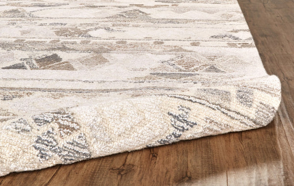 HomeRoots 5' Wool Geometric Area Rug in Beige, Ivory & Gray – Soft, Hand-Tufted Comfort for Any Room 8' Round Round 512036