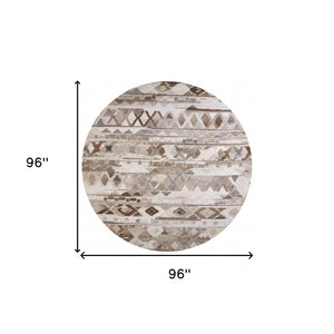 HomeRoots 5' Wool Geometric Area Rug in Beige, Ivory & Gray – Soft, Hand-Tufted Comfort for Any Room 8' Round Round 512036