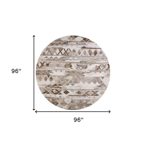 HomeRoots 5' Wool Geometric Area Rug in Beige, Ivory & Gray – Soft, Hand-Tufted Comfort for Any Room 8' Round Round 512036
