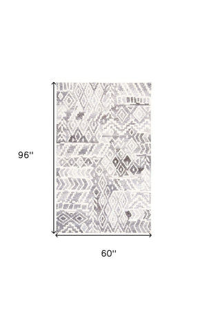 HomeRoots 5' Modern Gray and White Abstract Geometric Hand-Tufted Wool Area Rug for Stylish Home Décor 5' X 8' 512040