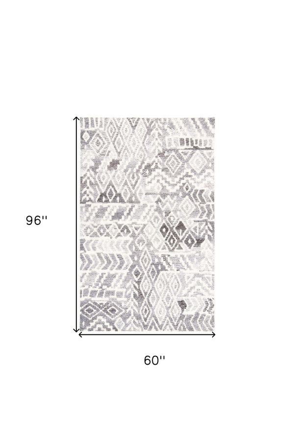 HomeRoots 5' Modern Gray and White Abstract Geometric Hand-Tufted Wool Area Rug for Stylish Home Décor 5' X 8' 512040