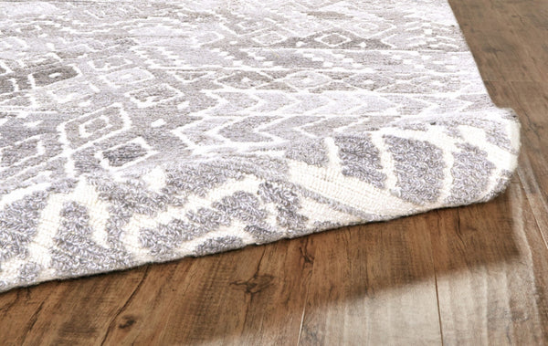 HomeRoots 5' Modern Gray and White Abstract Geometric Hand-Tufted Wool Area Rug for Stylish Home Décor 5' X 8' 512040