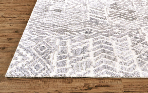 HomeRoots 5' Modern Gray and White Abstract Geometric Hand-Tufted Wool Area Rug for Stylish Home Décor 10' X 14' 512043
