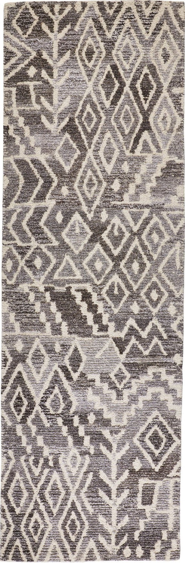 HomeRoots 5' Modern Gray and White Abstract Geometric Hand-Tufted Wool Area Rug for Stylish Home Décor 8' Runner 512044