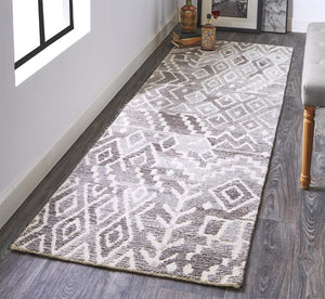 HomeRoots 5' Modern Gray and White Abstract Geometric Hand-Tufted Wool Area Rug for Stylish Home Décor 8' Runner 512044