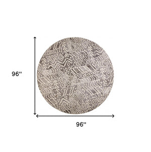HomeRoots 5' Modern Gray and White Abstract Geometric Hand-Tufted Wool Area Rug for Stylish Home Décor 8' Round 512045